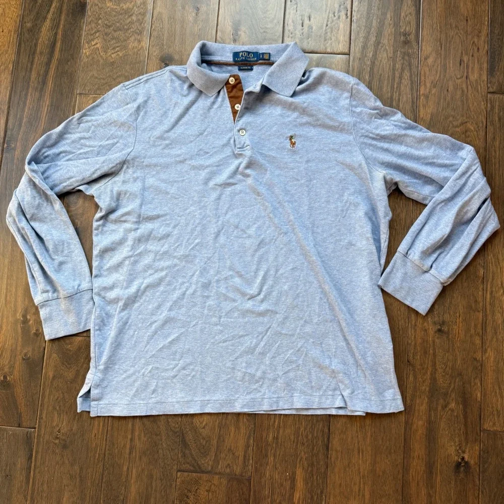 Polo Ralph Lauren Long Sleeve Polo Mens Large Blue Excellent Classic Fit Cotton